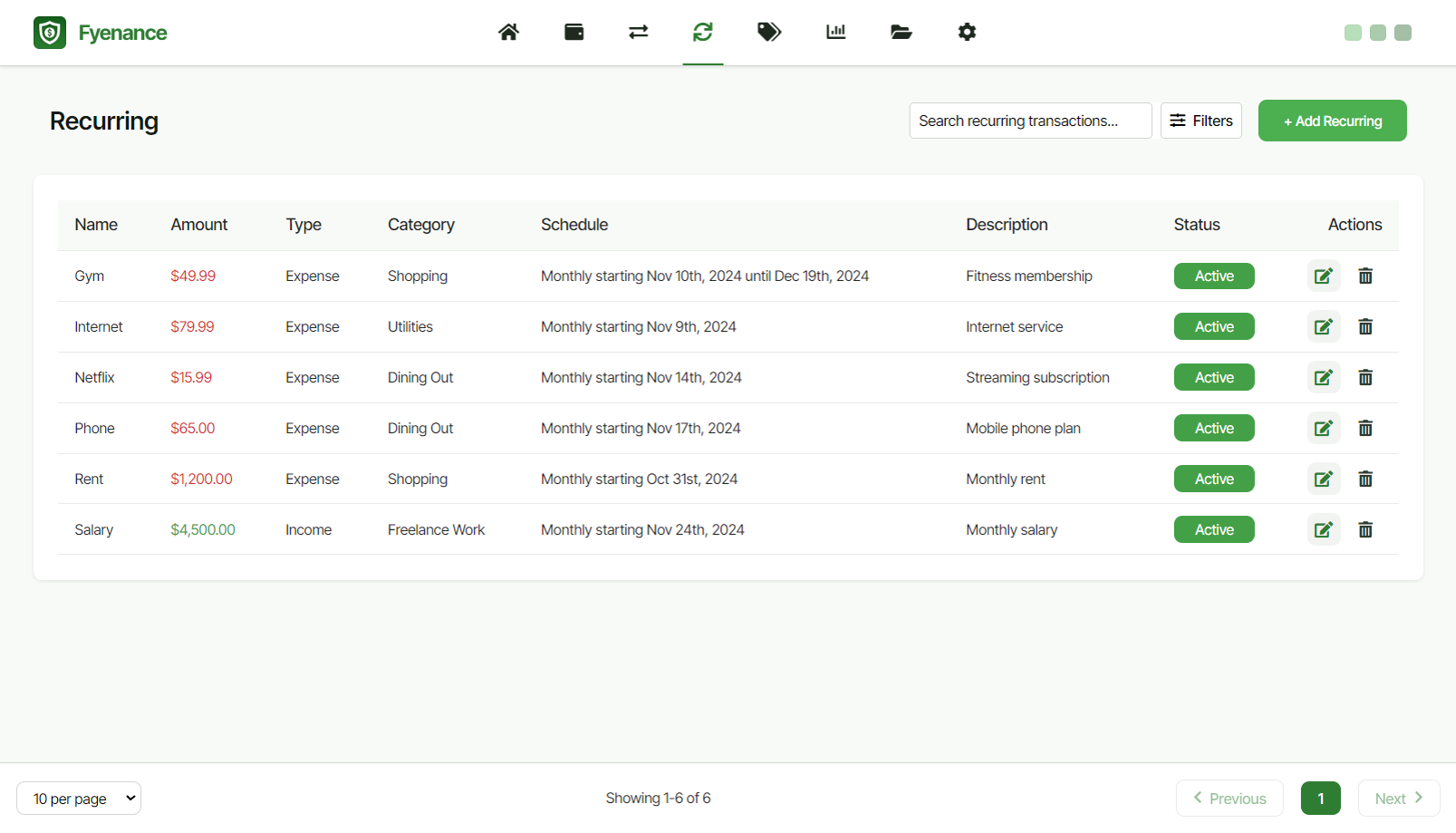 Recurring Transactions